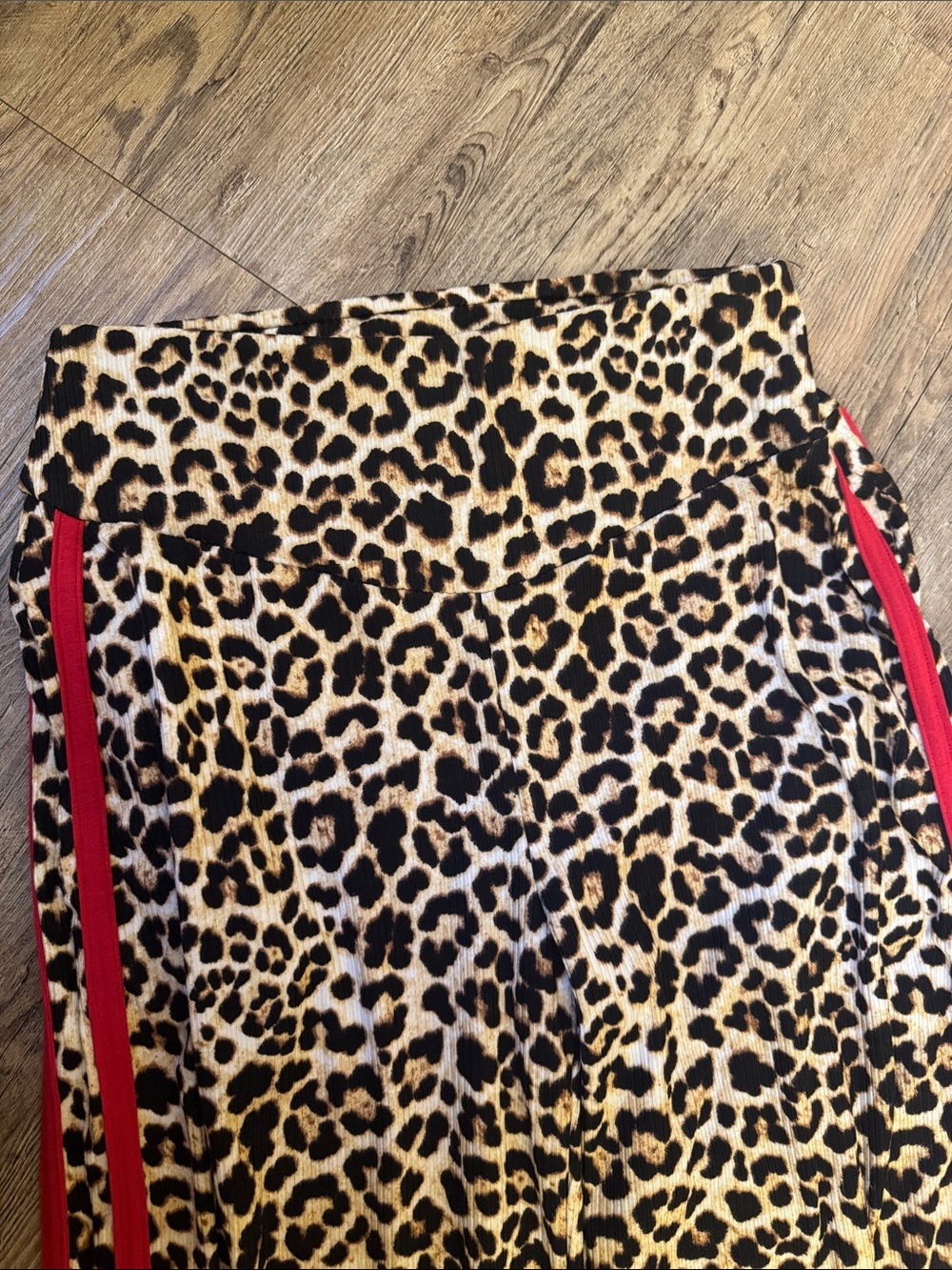Leopard Print Wide Leg Pants with Red Side Stripes with pockets (SO SOFT) - Picture 4 of 4